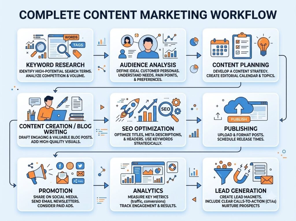 Content Marketing Agency in Nagercoil content marketing workflow infographic